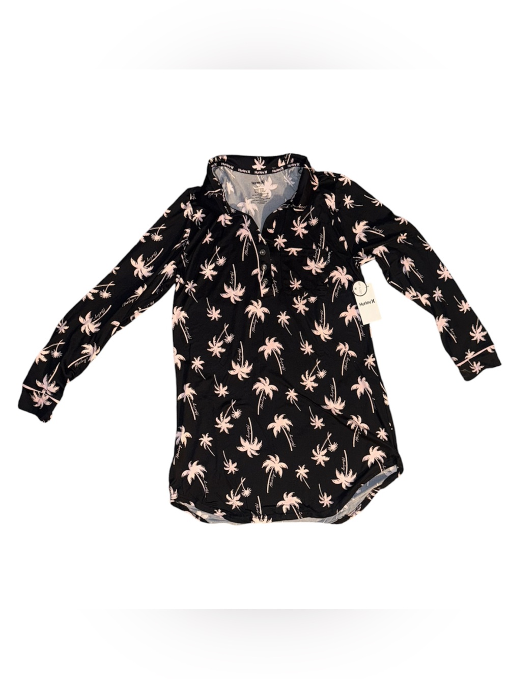 Hurley Black Long-Sleeve Rash Guard with Pink Palm Print